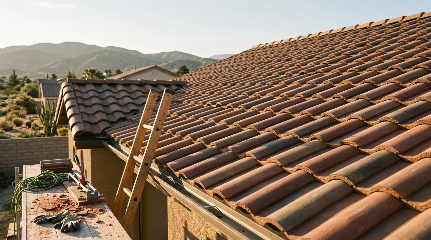 Concrete tile roof installation on residential home