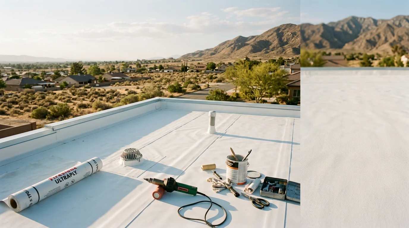Low-slope membrane roof installation on flat roof structure
